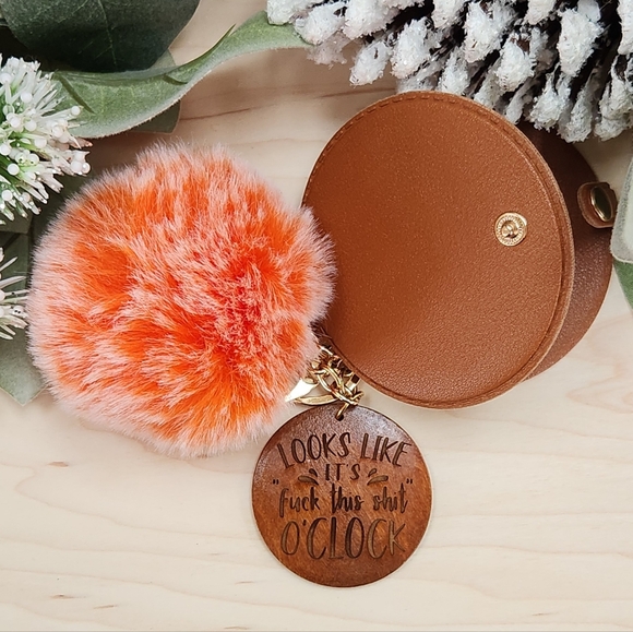 Mirror Keychain and Puff with Laser Engraved Charm - Picture 1 of 9